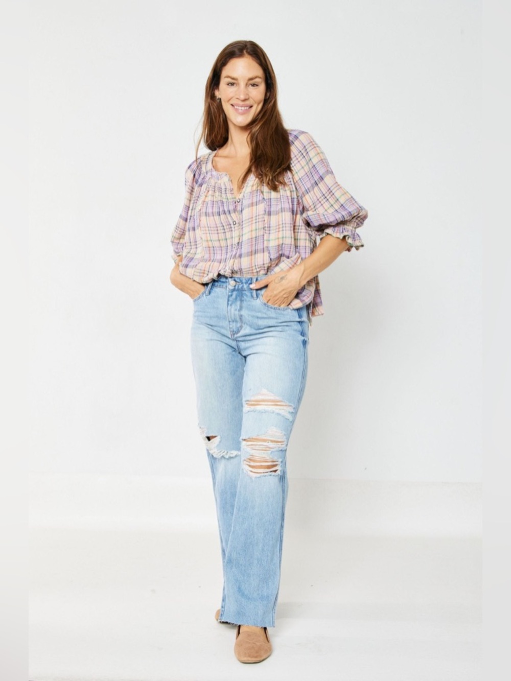 Judy Blue Rigid High Waist 90's Destroyed Straight Jean - Misses and Plus Sizes - Picture 4 of 6